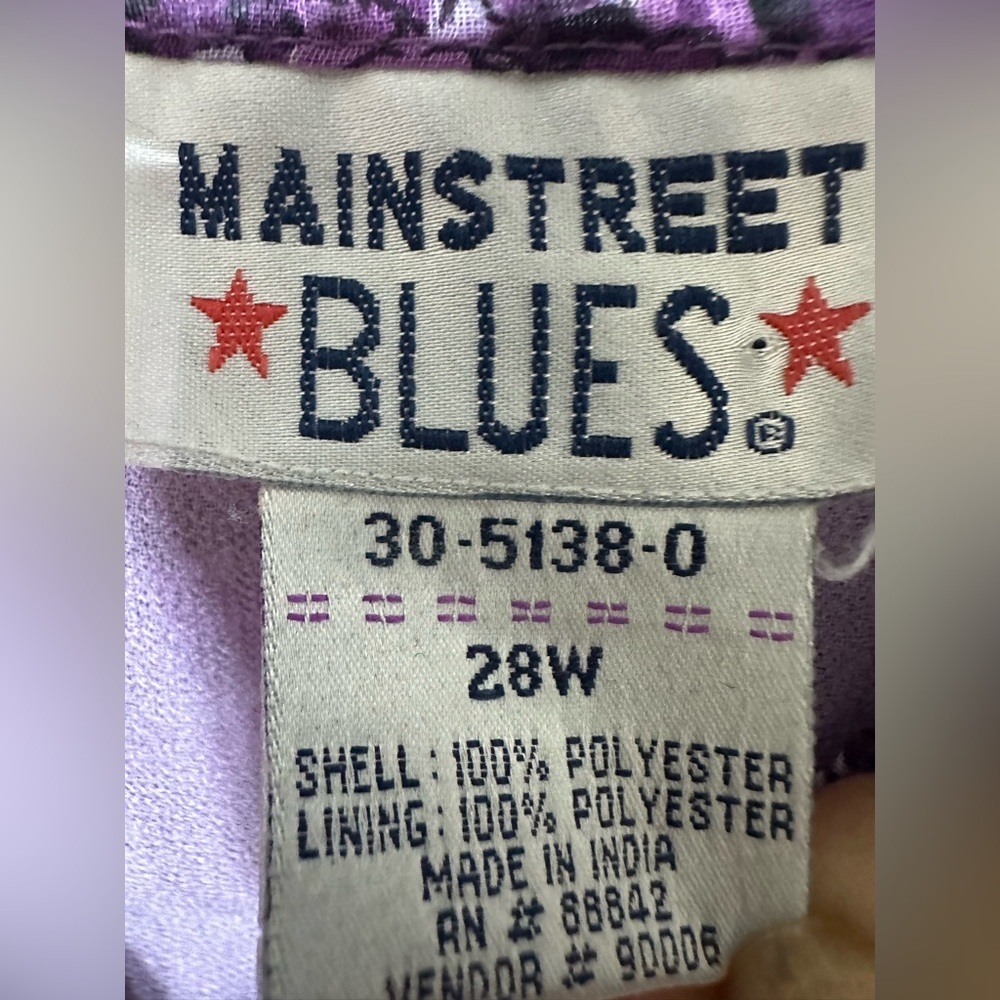 Mainstreet Blues 28W Women’s Blouse Purple Floral 3/4 Button Lined Chiffon - Picture 7 of 9